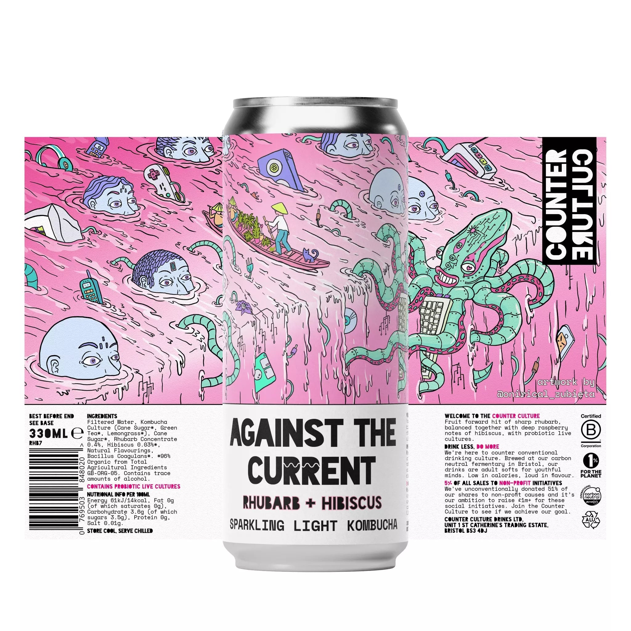 Can of Against the Current kombucha with label